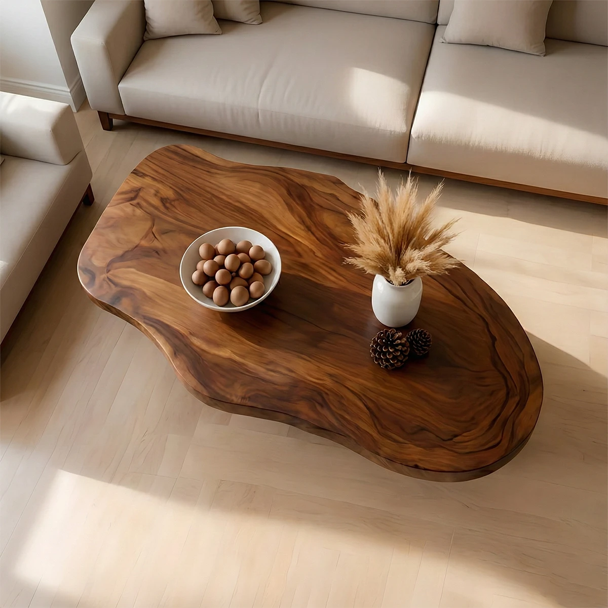 Brown coffee table with wide top and clean lines
