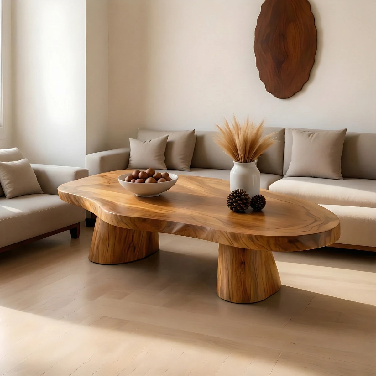 Contemporary oak coffee table with broad surface