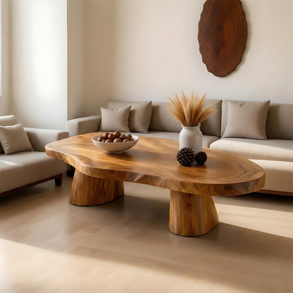 Contemporary oak coffee table with broad surface