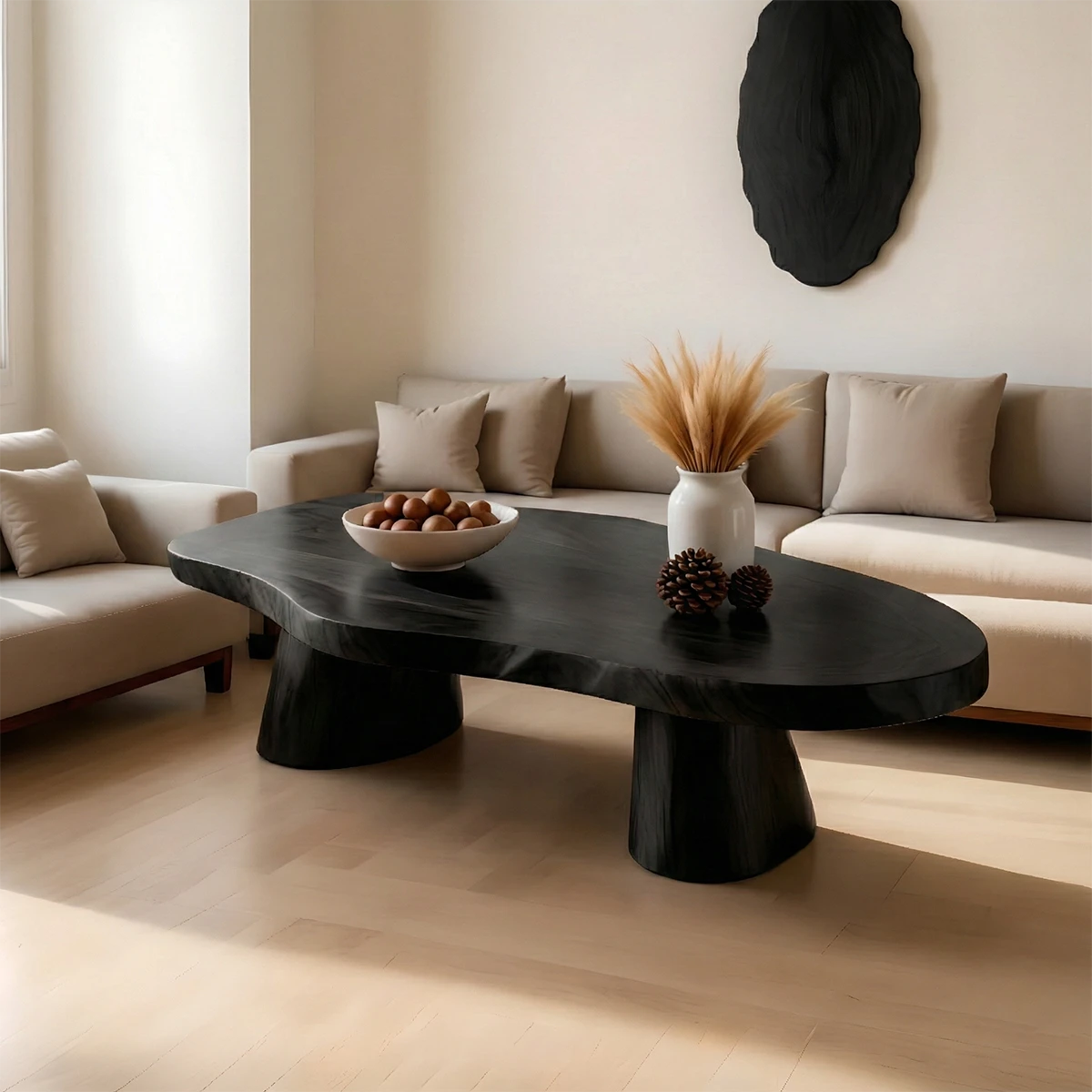Black coffee table with horizontal design style