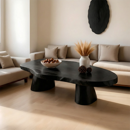 Black coffee table with horizontal design style
