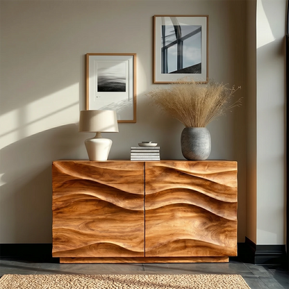 Compact buffet cabinet with flowing sculptural detailing and elegant modern silhouette