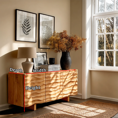 Handcrafted storage sideboard with flowing carved texture and modern minimalist elegance
