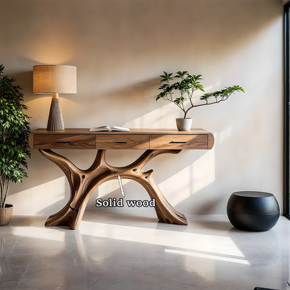 Elegant sideboard console with sculpted tree base and practical drawer storage