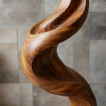 Contemporary sculptural art piece designed with sweeping curves and rich brown tone finish