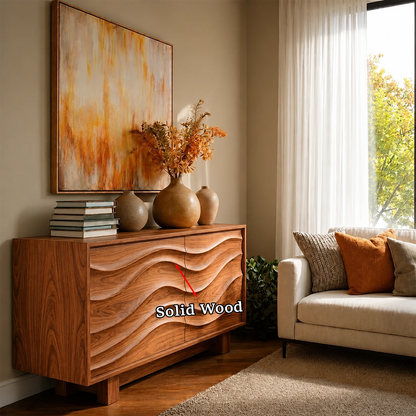Modern dining room sideboard with artistic wave detailing and clean form