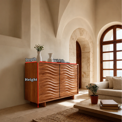 Modern buffet cabinet with flowing carved texture and spacious concealed storage